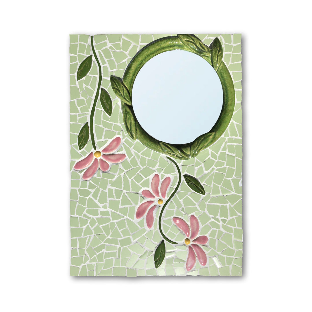Espejo modernista mosaico verde flores